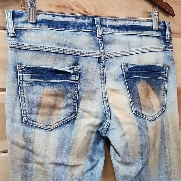 Free People Super Rare Unique Tie Dye Bleach Dirty Wash Jeans Size 29 Paintbrush - Picture 12 of 16